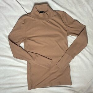 J. Crew Ribbed Mock Neck Long Sleeve Tan Shirt Medium